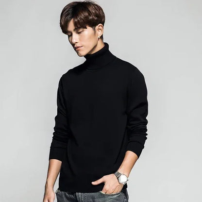 Solid Color Long Sleeve Turtleneck Pullover Men's Base Sweater - Which Mark