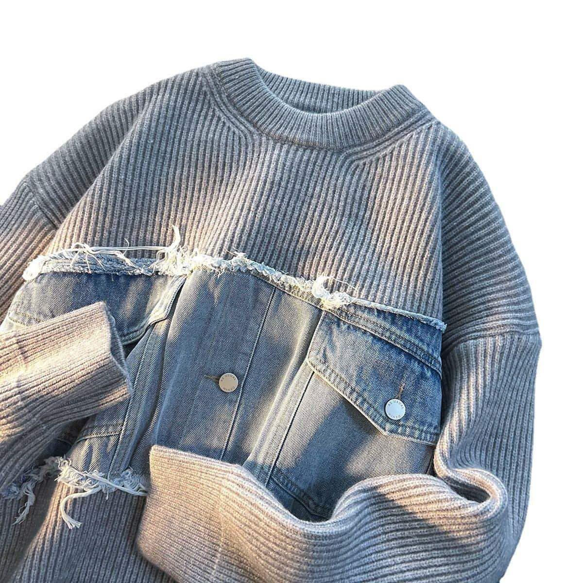 Designer Denim Splicing Knitwear Men Sweater - Edition 25 - Which Mark