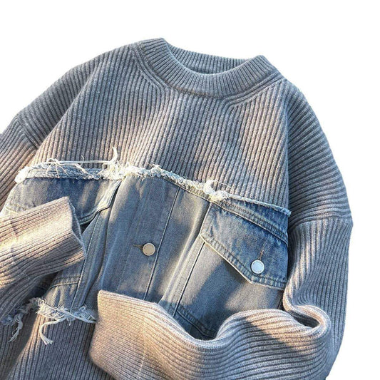 Designer Denim Splicing Knitwear Men Sweater - Edition 25 - Which Mark