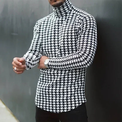 Men's Slim Pullover Long Sleeve T-Shirt High Neck Striped Base Shirt - Which Mark