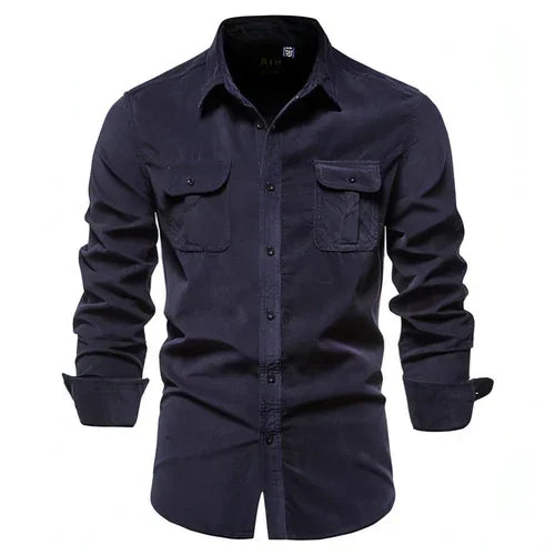 Men DressShirt College Tops Longsleeve Blue - Which Mark