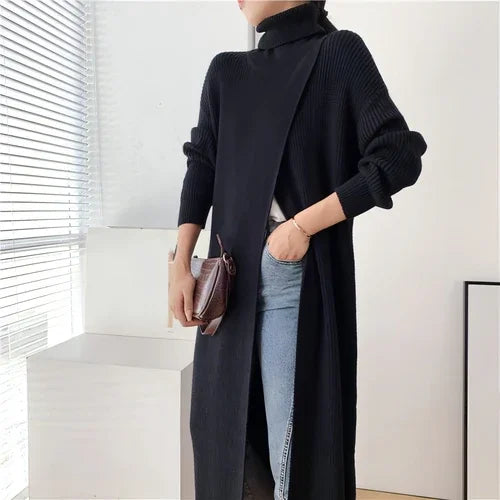 A.1 Long Knit Turtleneck Sweater Long Skirt Pullover Bottoming With - Which Mark