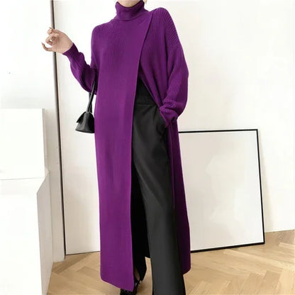 A.1 Long Knit Turtleneck Sweater Long Skirt Pullover Bottoming With - Which Mark