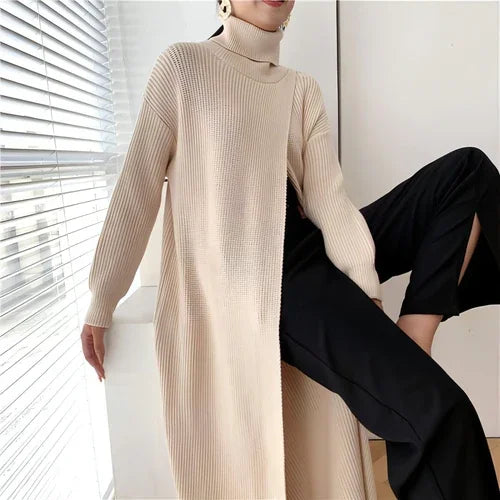 A.1 Long Knit Turtleneck Sweater Long Skirt Pullover Bottoming With - Which Mark