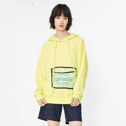 Loose Hooded Mesh Bag Design Letter Sweater Women - Which Mark