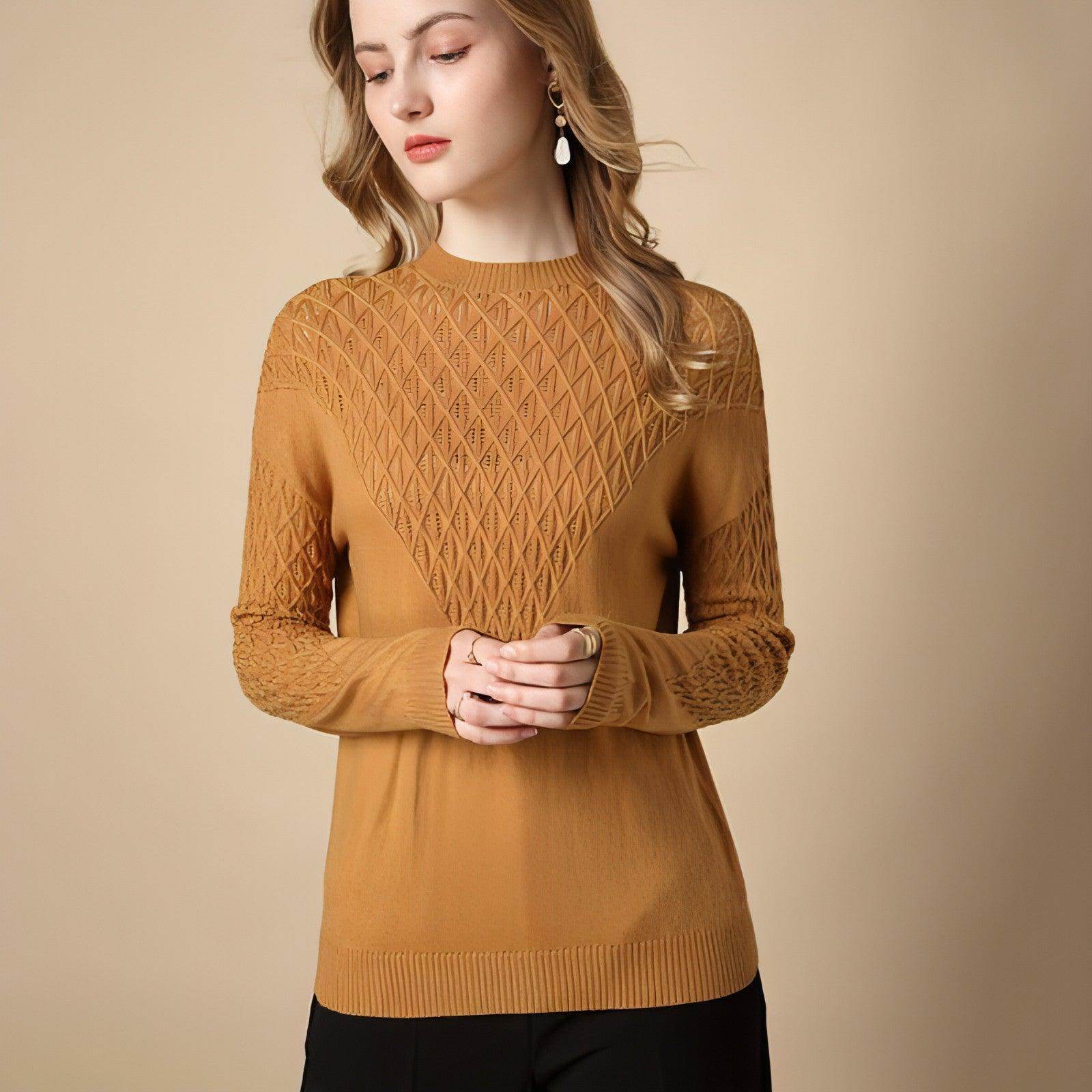 Pure Color Hollow Knitted Sweater Women Half High Fashion - Which Mark
