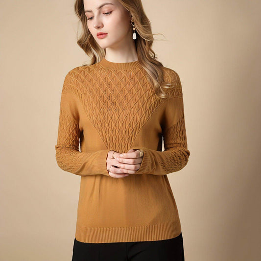 Pure Color Hollow Knitted Sweater Women Half High Fashion - Which Mark