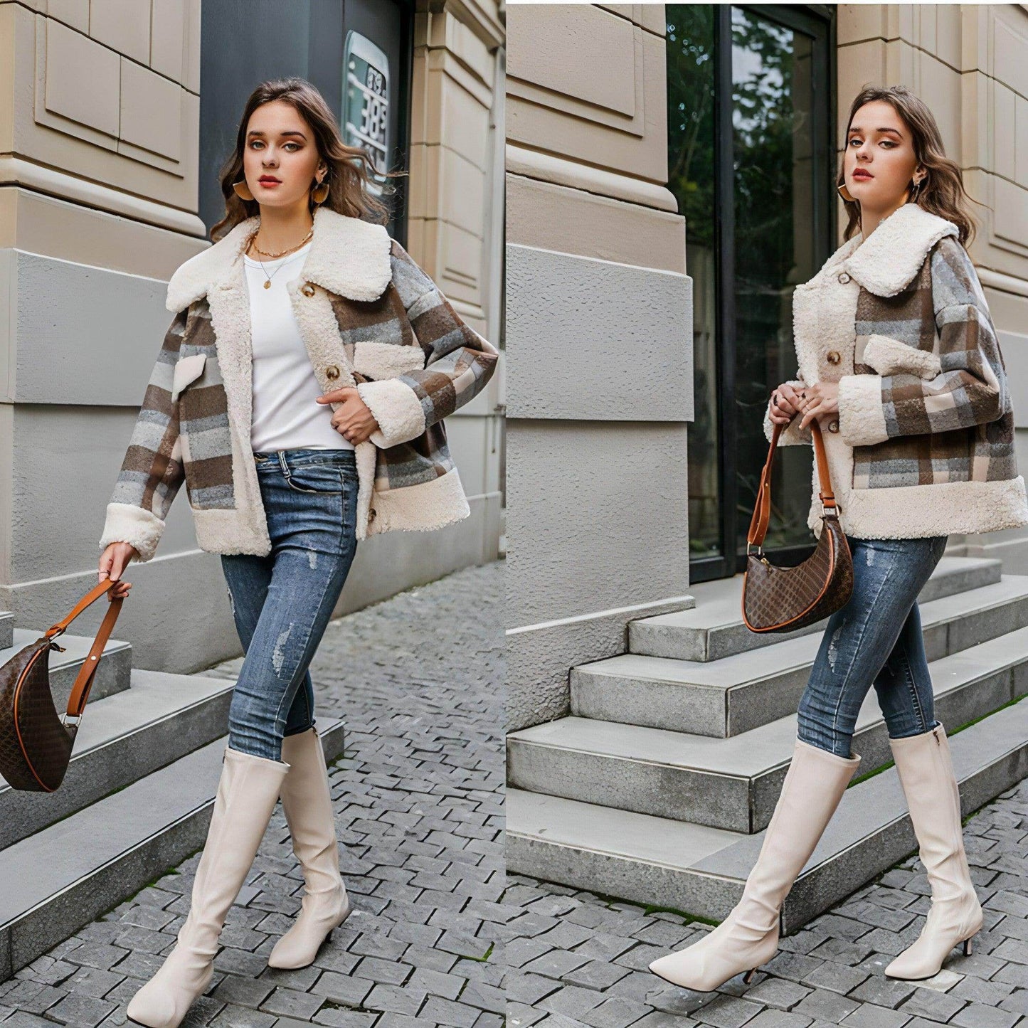New coat plaid lamb wool thick plaid coat - Which Mark