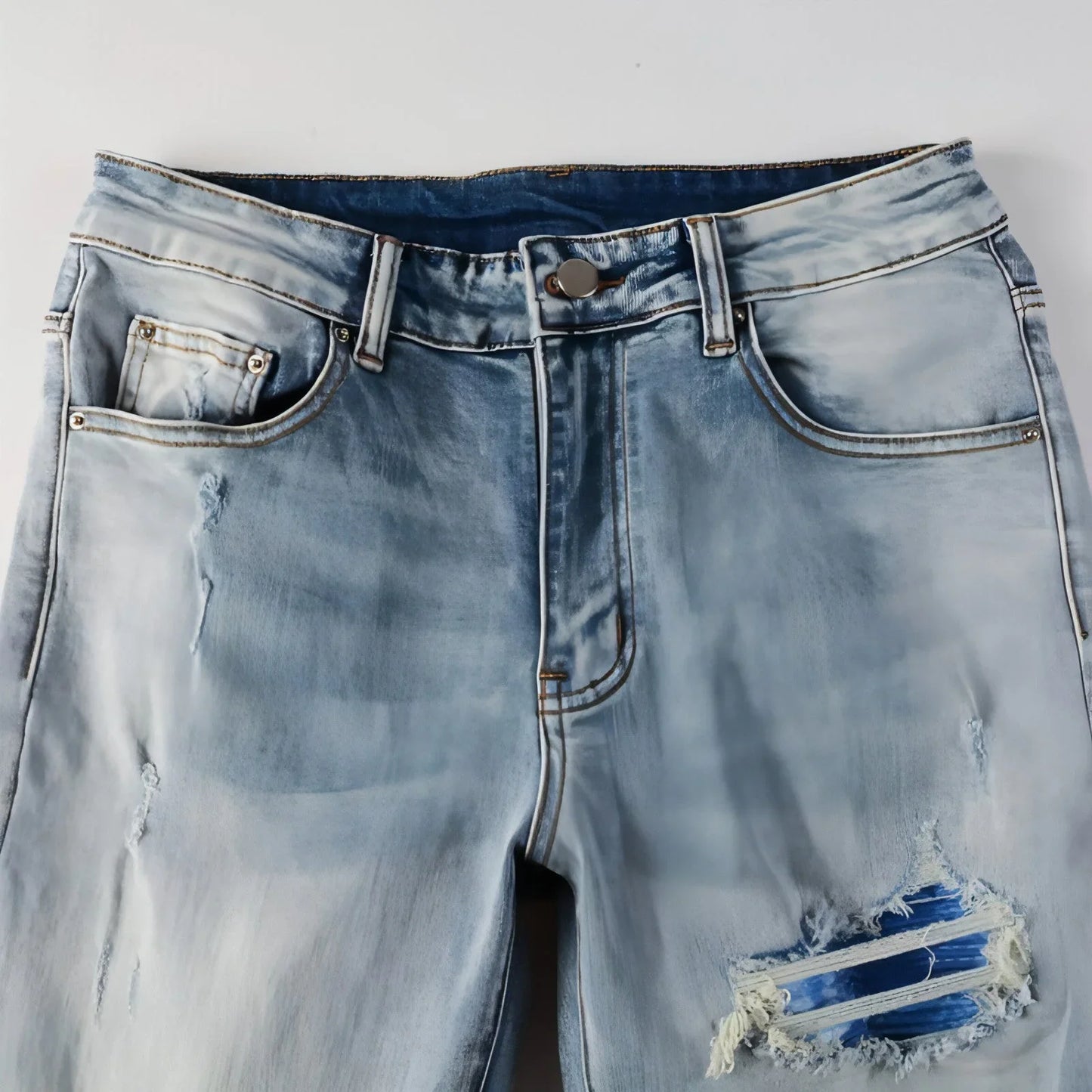 Slim Elastic Hole Skinny Pencil Trousers Jeans Men - Which Mark