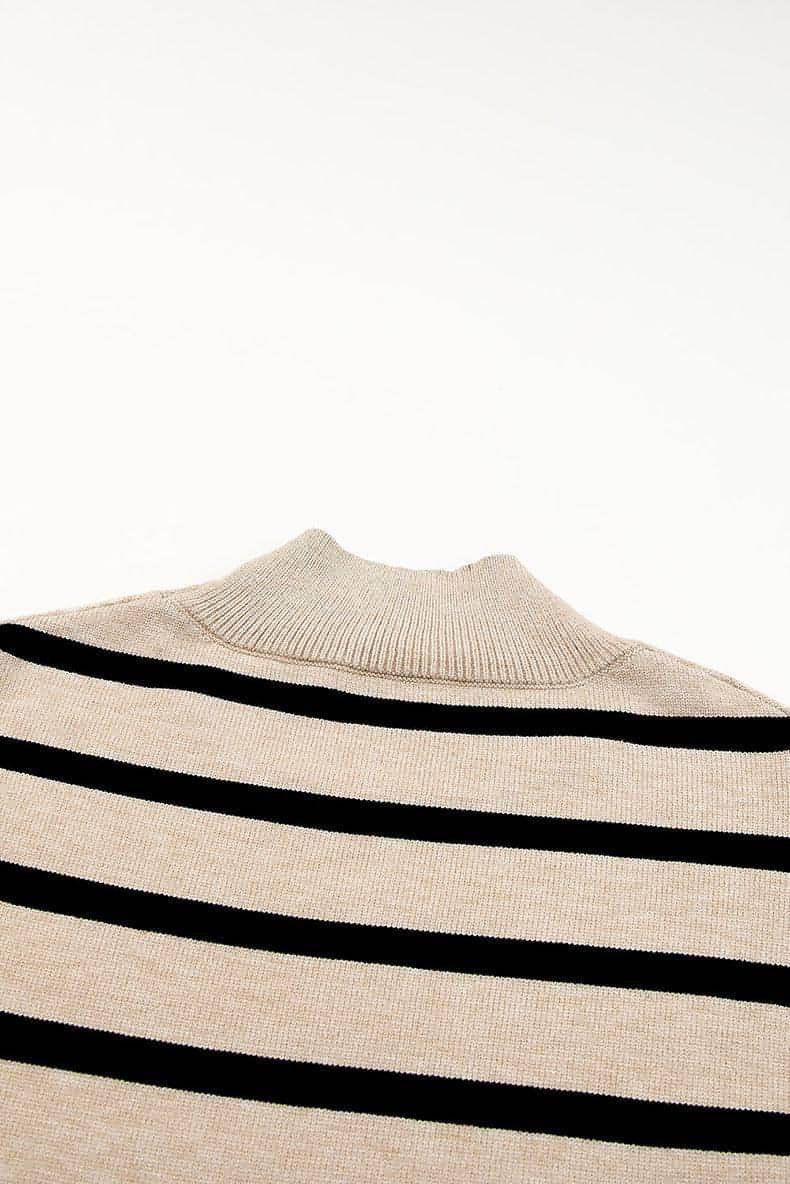 Striped Turtleneck Sweater Women's Cuffs - Which Mark