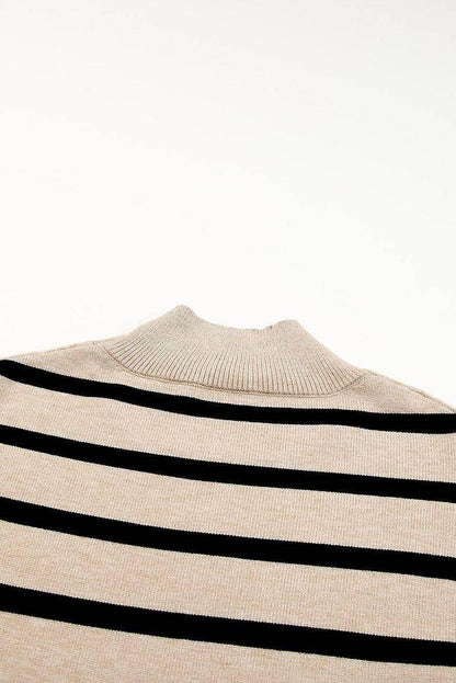 Striped Turtleneck Sweater Women's Cuffs - Which Mark