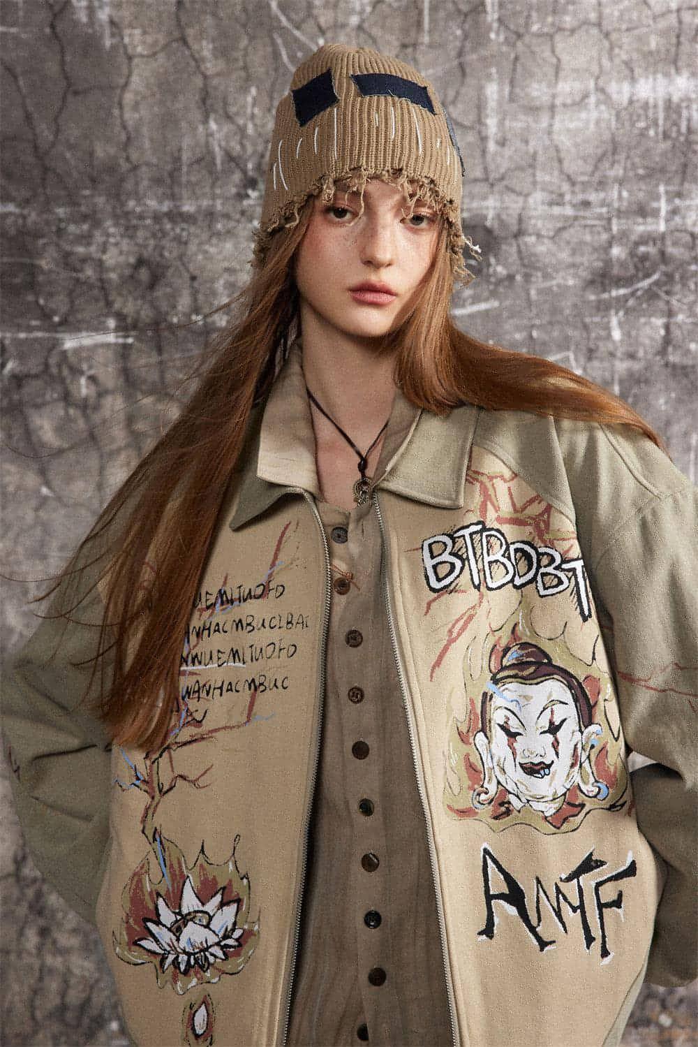 Cultural Graffiti Oil Painting Patterned Denim Jacket Men - Which Mark