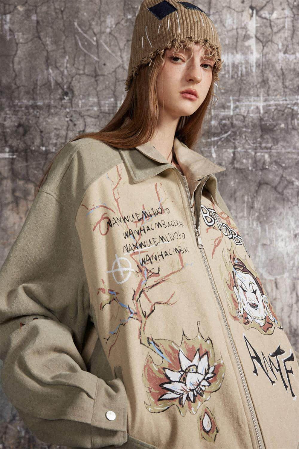 Cultural Graffiti Oil Painting Patterned Denim Jacket Men - Which Mark
