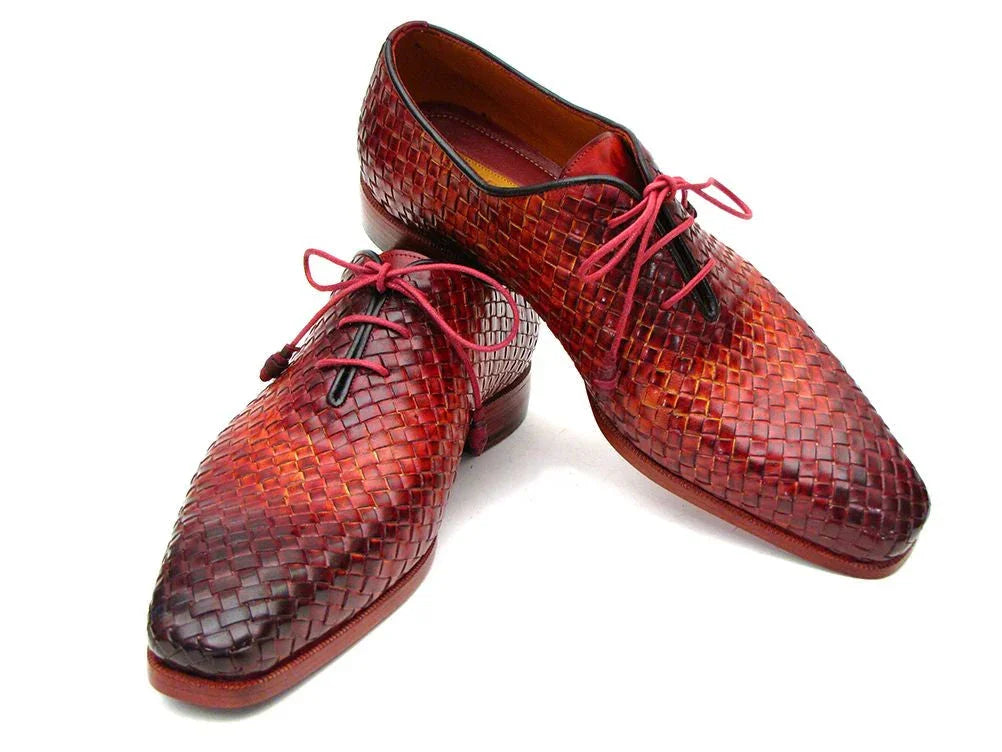 Paul Parkman Bordeaux & Tobacco Woven Leather Oxfords (ID#54HK42) - Which Mark