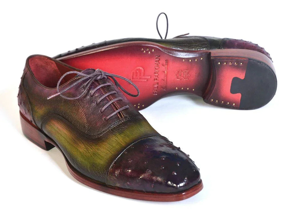 Paul Parkman Men's Genuine Ostrich Captoe Oxfords Green & Purple - Which Mark
