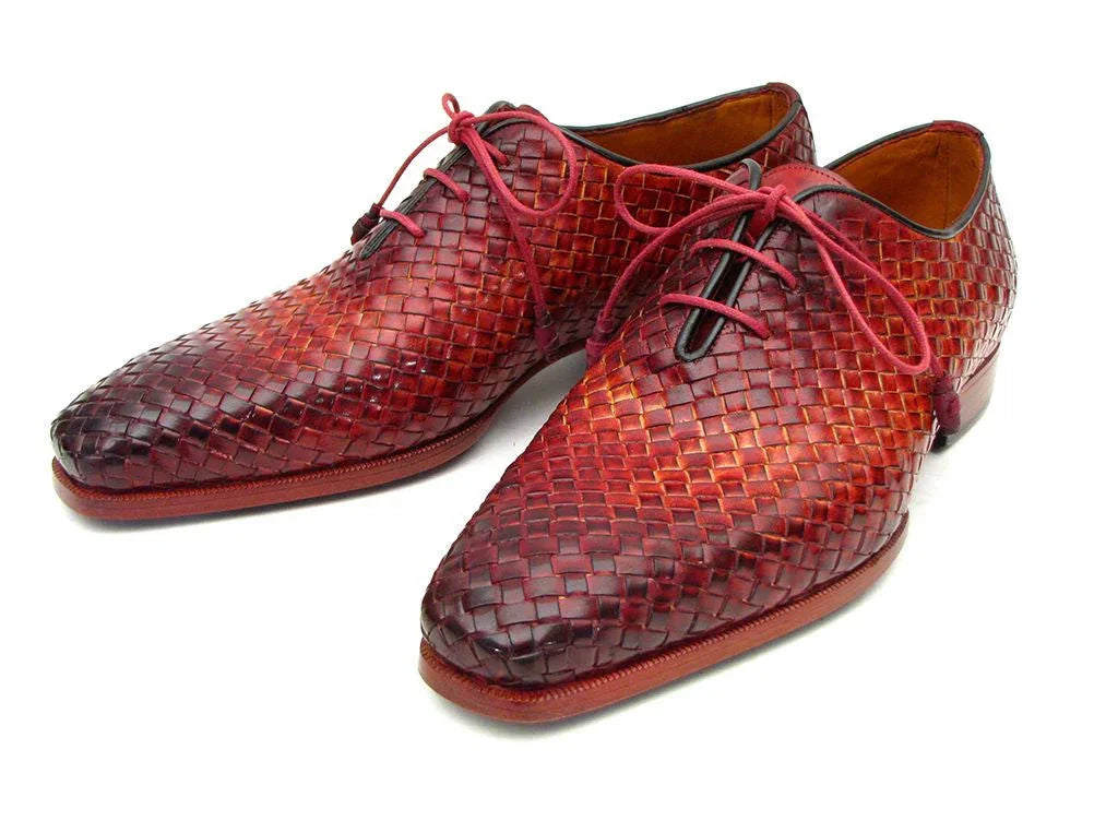 Paul Parkman Bordeaux & Tobacco Woven Leather Oxfords (ID#54HK42) - Which Mark