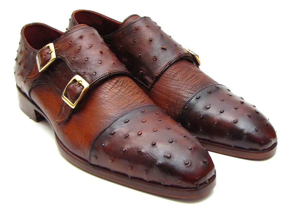 Paul Parkman Brown & Tobacco Genuine Ostrich Double Monkstraps - Which Mark