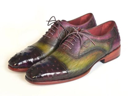 Paul Parkman Men's Genuine Ostrich Captoe Oxfords Green & Purple - Which Mark