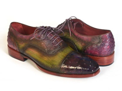Paul Parkman Men's Genuine Ostrich Captoe Oxfords Green & Purple - Which Mark