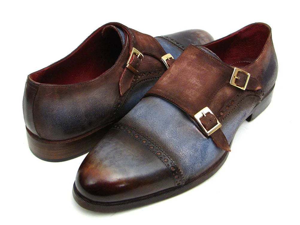 Paul Parkman Captoe Double Monkstrap Antique Blue & Brown Suede - Which Mark
