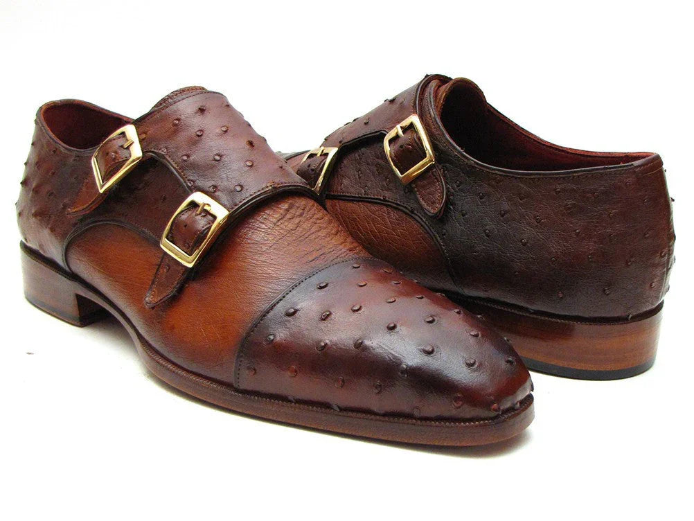 Paul Parkman Brown & Tobacco Genuine Ostrich Double Monkstraps - Which Mark
