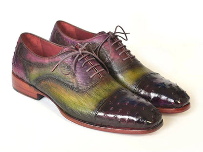 Paul Parkman Men's Genuine Ostrich Captoe Oxfords Green & Purple - Which Mark