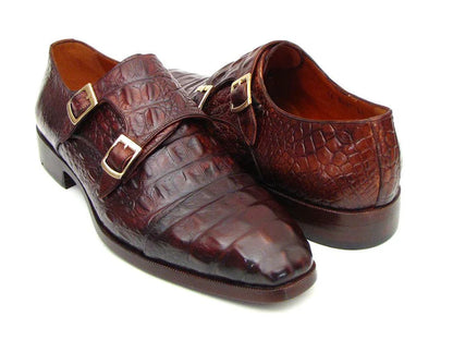 Paul Parkman Men's Double Monkstraps Brown & Bordeaux Crocodile - Which Mark