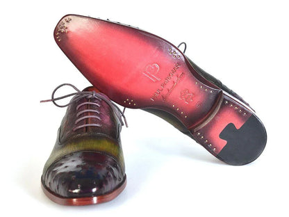 Paul Parkman Men's Genuine Ostrich Captoe Oxfords Green & Purple - Which Mark