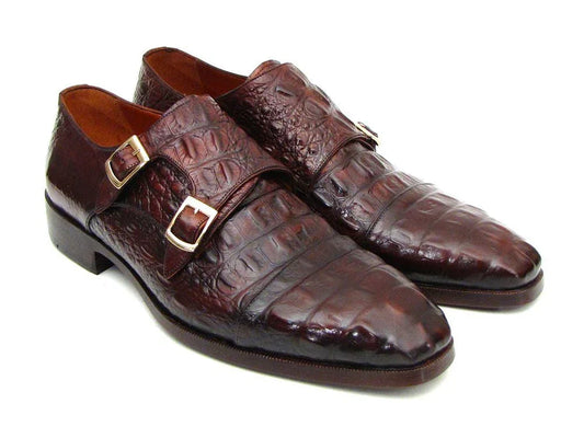 Paul Parkman Men's Double Monkstraps Brown & Bordeaux Crocodile - Which Mark