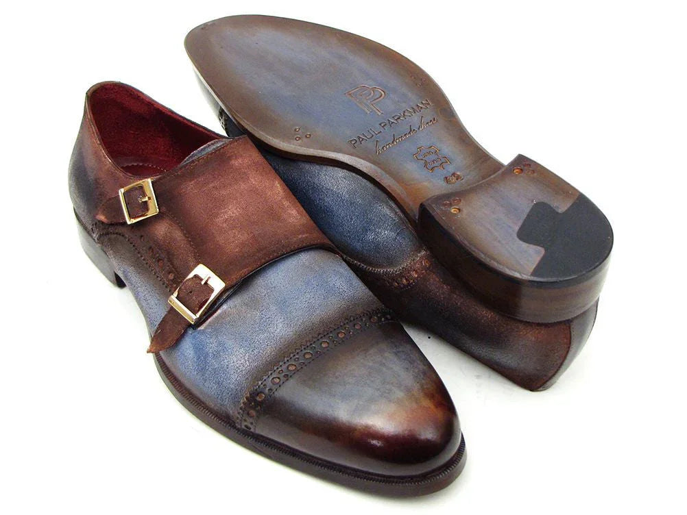 Paul Parkman Captoe Double Monkstrap Antique Blue & Brown Suede - Which Mark