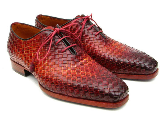 Paul Parkman Bordeaux & Tobacco Woven Leather Oxfords (ID#54HK42) - Which Mark