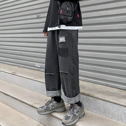 DenimDare™ Trousers Ripped Jeans Men Loose Straight Leg - Which Mark