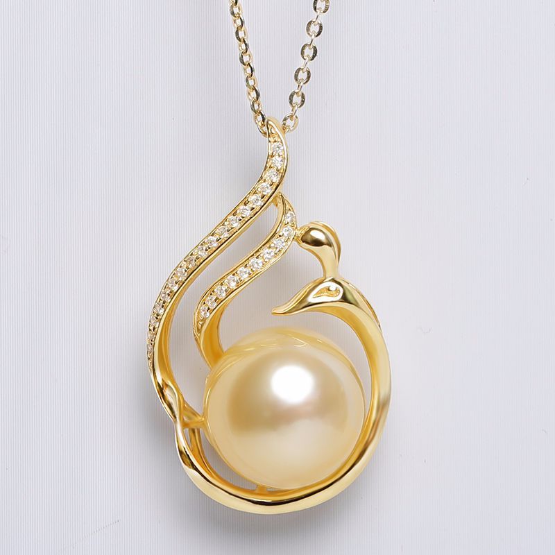11-12mm 925 Silver Saltwater Gold Pearl Pendant - Which Mark