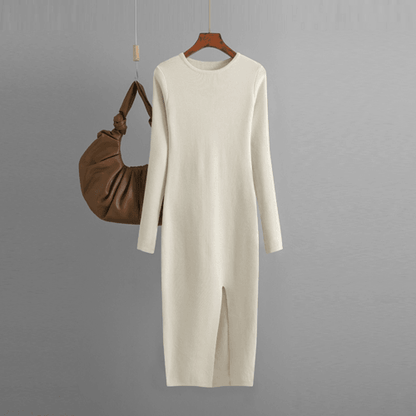 Autumn And Winter Long Sleeve Knitted Backless Round Neck Dress - Which Mark