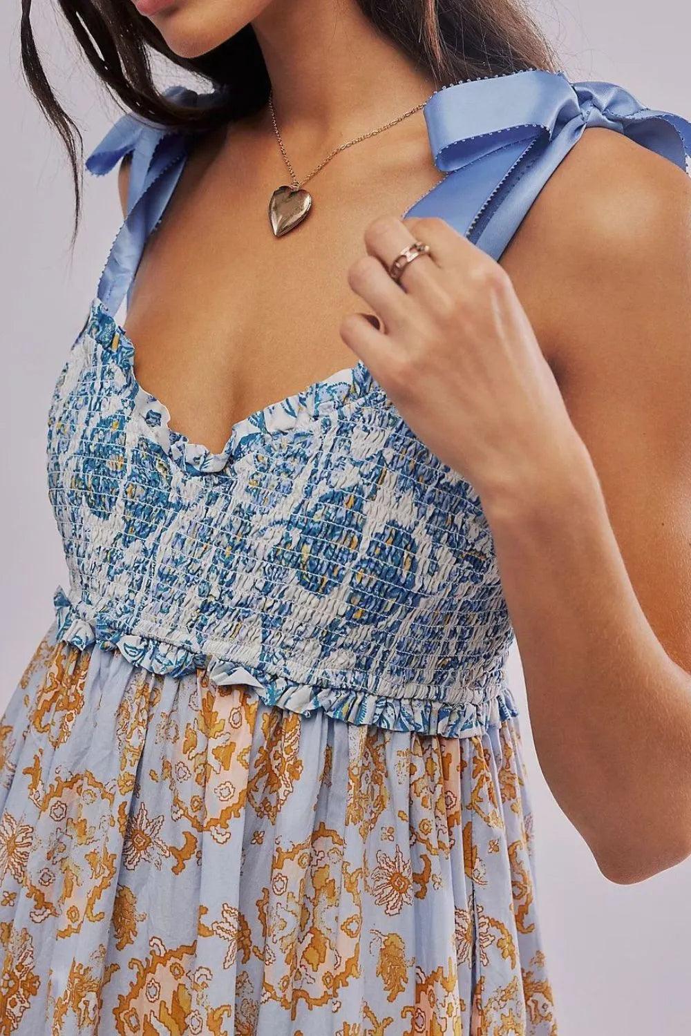 Floral Tiered Maxi Dress with Mixed Print Design - Which Mark