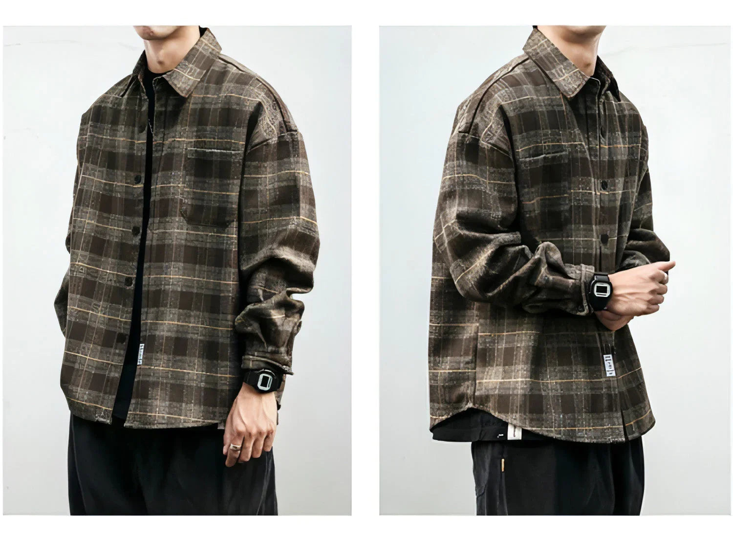 Autumn Winter Retro Sanding Padded Plaid DressShirt Men - Which Mark