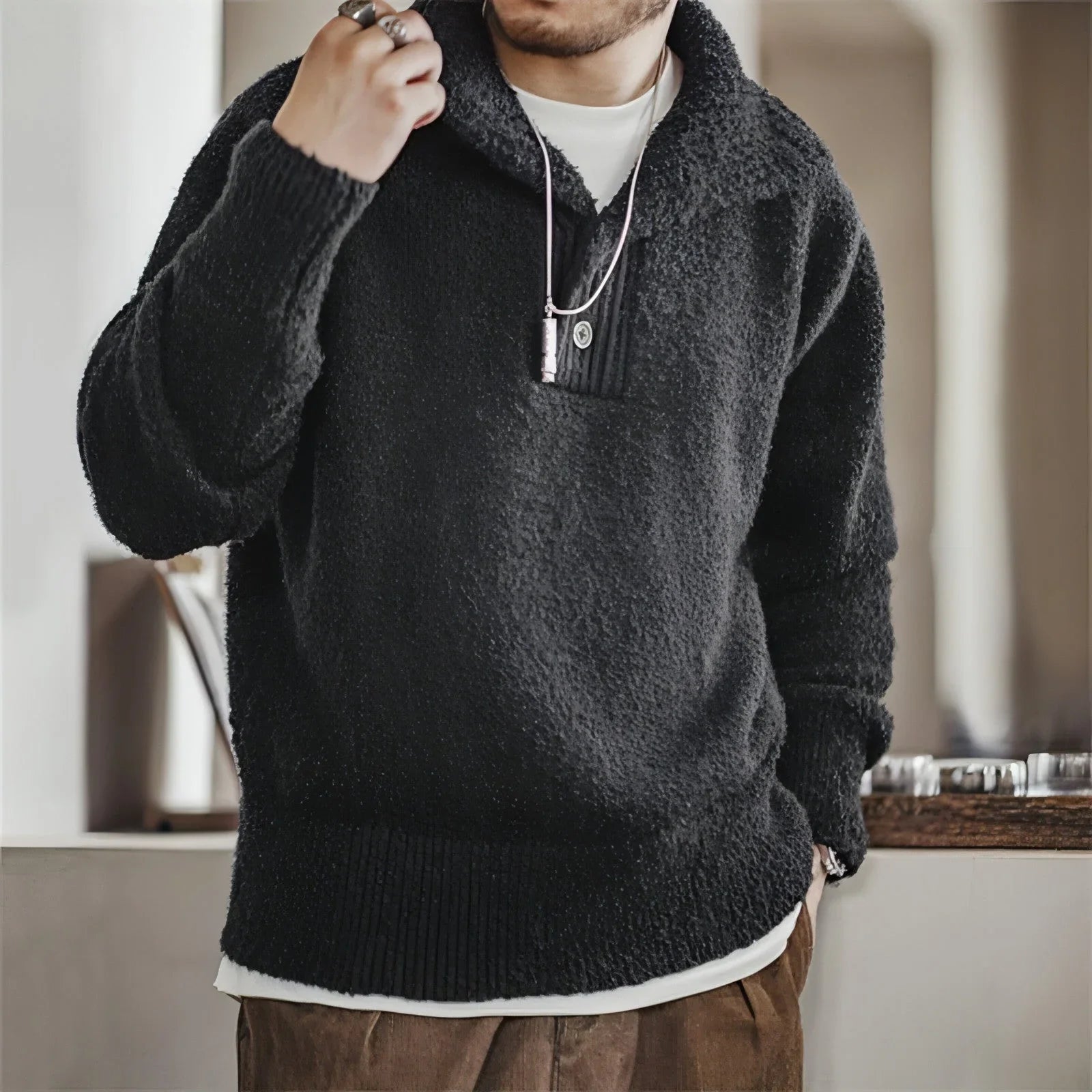 A.1 Lapel Thermal Head Cover Thick Sweater Men - Which Mark