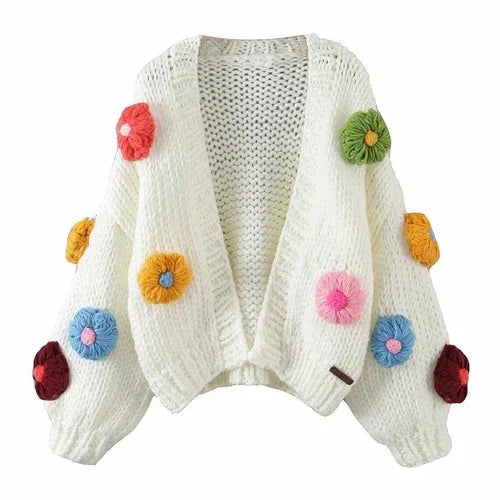 Handmade Crochet Cardigan Sweater Women Fruit Jacquard Embroidery - Which Mark