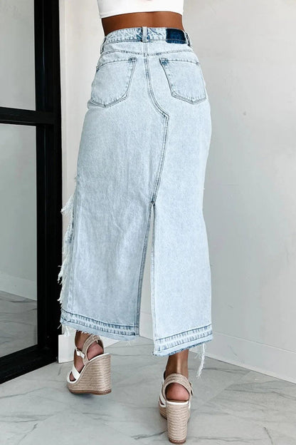 Asymmetric Distressed High-Low Denim Skirt - Which Mark