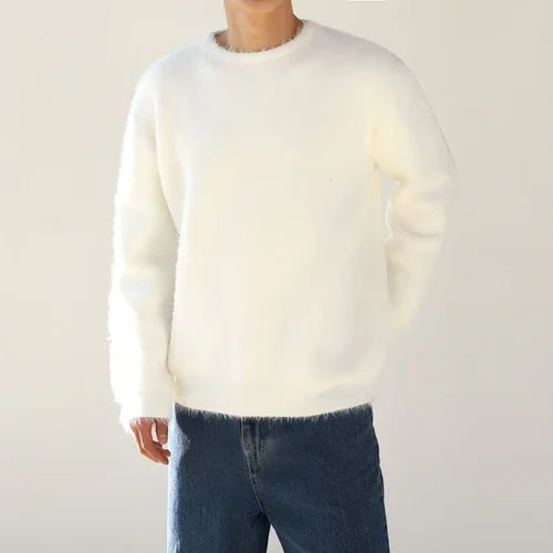 Mohair Solid Color Men's Sweater Winter Thick Round Neck - Which Mark
