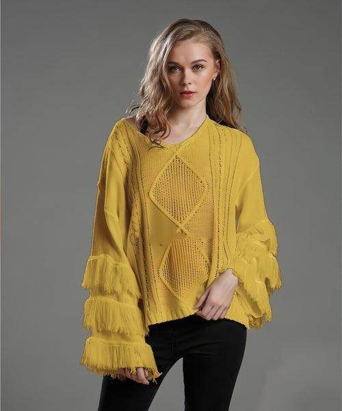 Pullover Loose Sweater Women Tassel Pure Color - Which Mark