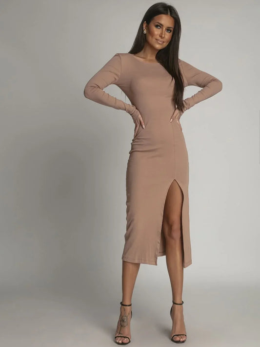 Ribbed dress with a cappuccino neckline FG673 - Which Mark