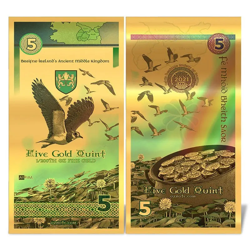 1/200 oz Gold iQUINT 5 Note Limited Edition 2021 Ireland Kingdom of - Which Mark