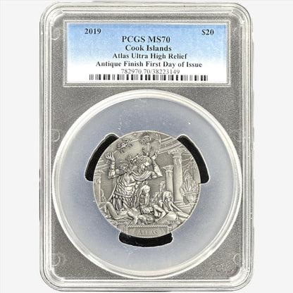 3 oz Silver ATLAS Gods of the World Coin MS70 2019 Cook Islands - Which Mark