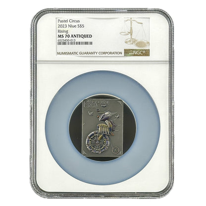 2 oz Silver RISING Pastel Circus Coin MS70 2023 Niue - Which Mark