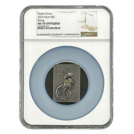2 oz Silver RISING Pastel Circus Coin MS70 2023 Niue - Which Mark