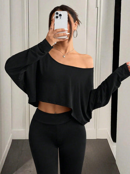 Boat Neck Long Sleeve Crop Top - Which Mark