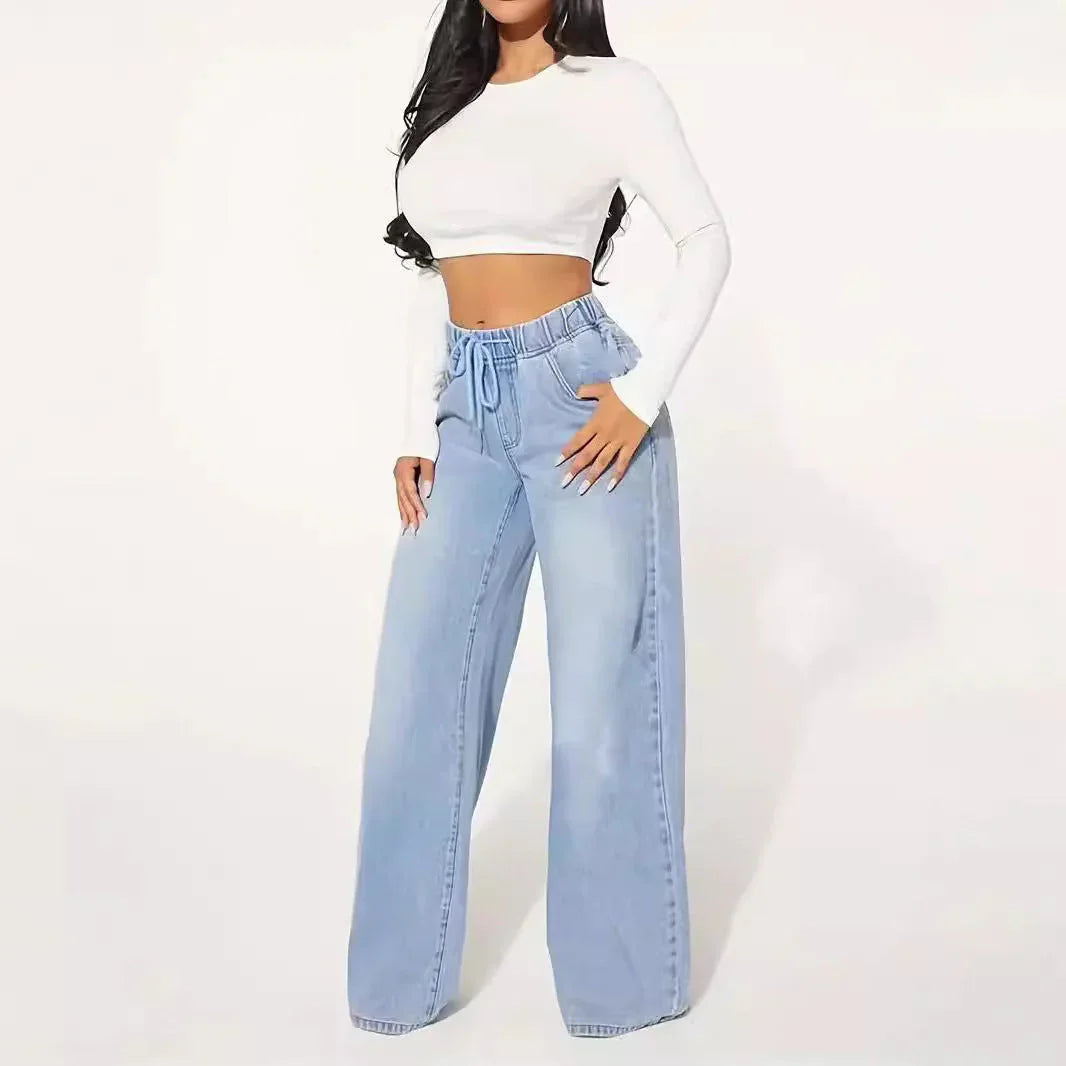 25 Edition – High Waist Drawstring Wide Leg Jeans – Light Blue - Which Mark