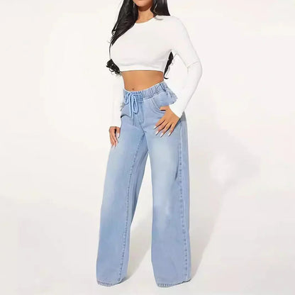 25 Edition – High Waist Drawstring Wide Leg Jeans – Light Blue - Which Mark