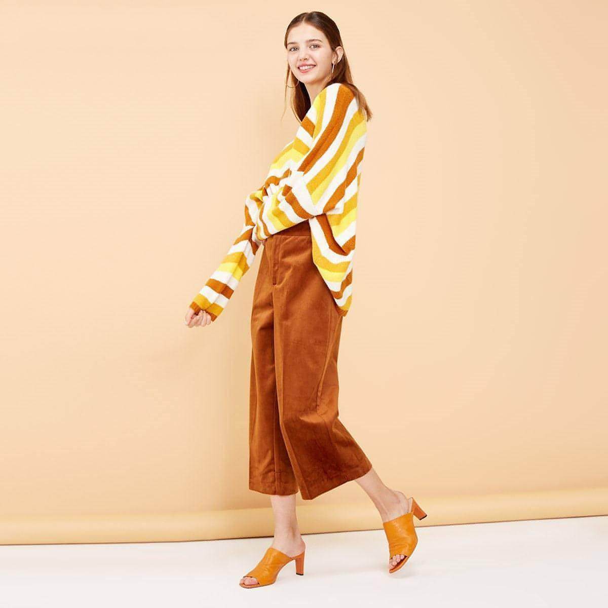New striped stitching loose V-neck sweater women - Which Mark